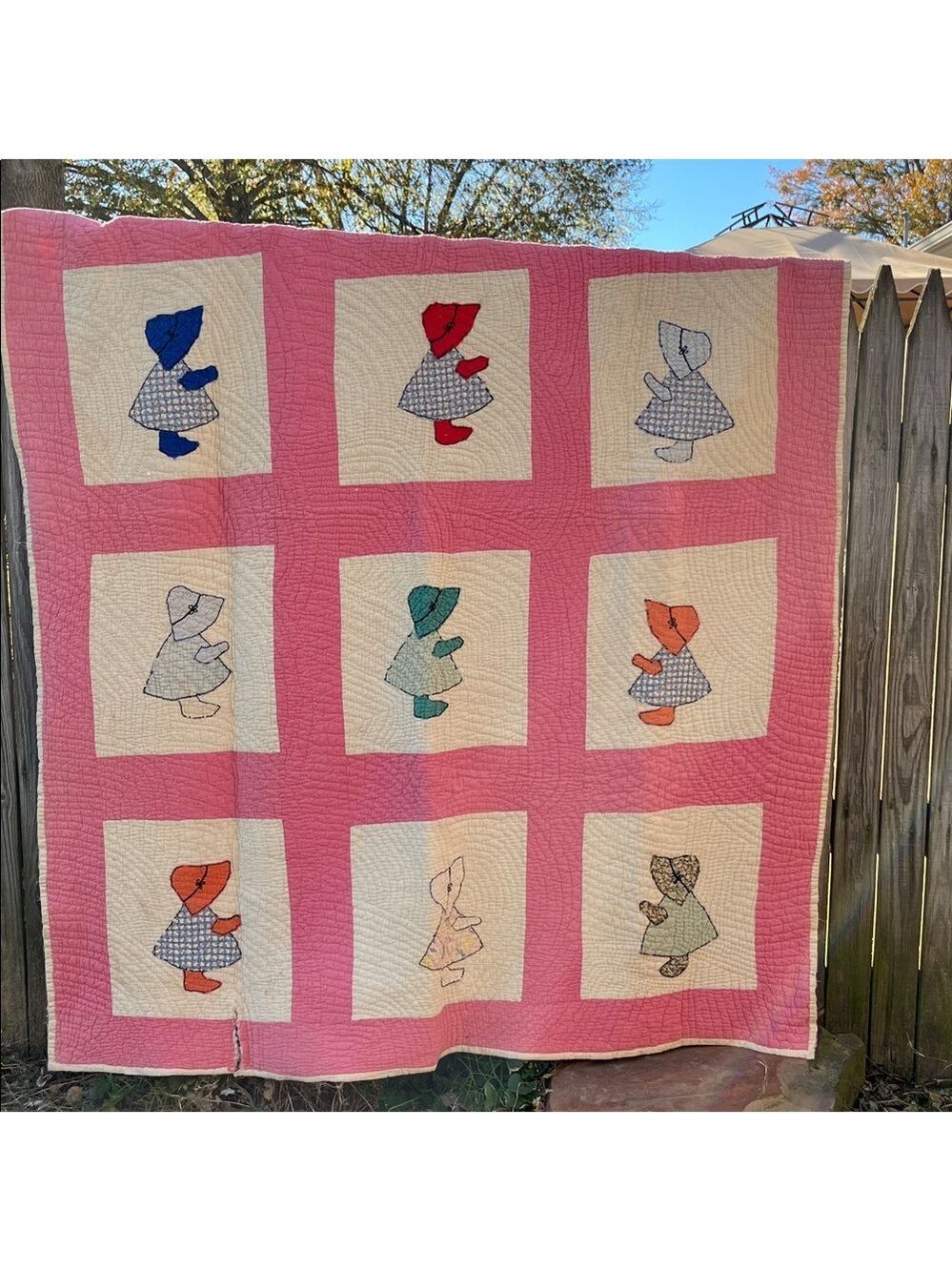 Vintage Patchwork Quilt Handmade Suebonnet Prairie Homestead Twee - Picture 3 of 8